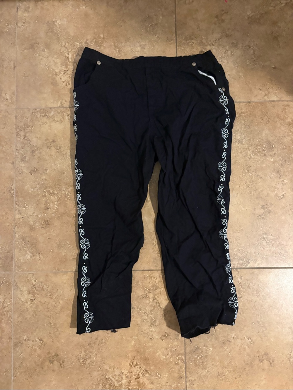 Women’s Black Track Pants with White Side Embroidery